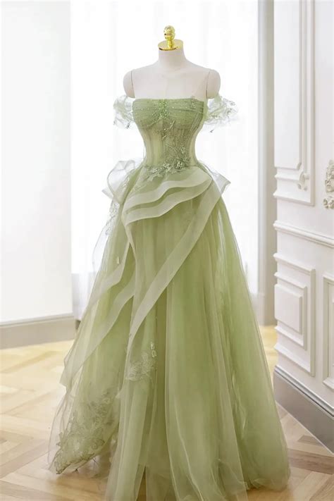Light Green Sweetheart Beaded Off Shoulder Party Dress, Light Green Tu ...