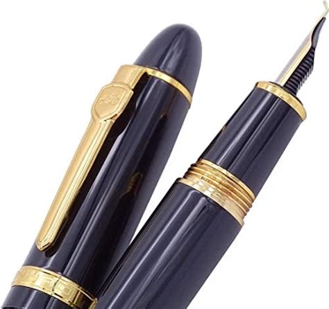 Levin Jinhao 159 Black Fountain Pen, Bent Nib, Gold Trim Big Heavy Pen ...