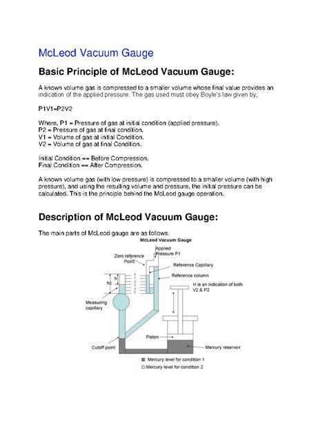 Mcleod Vacuum Gauge - McLeod Vacuum Gauge Basic Principle of McLeod ...