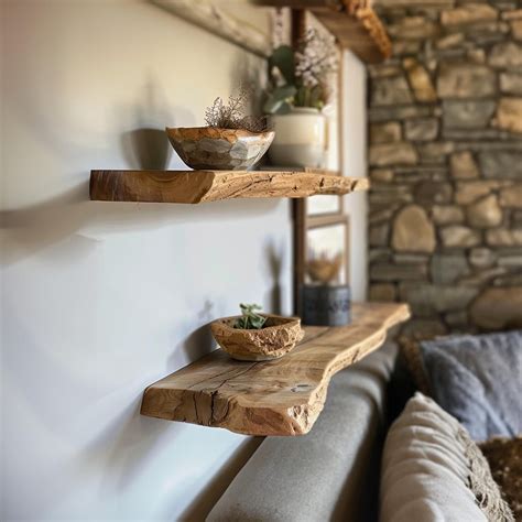 Rustic live edge floating shelves handmade solid wood 22 5cm depth x 4 ...
