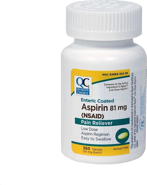 Quality Choice Aspirina Lo-dosis con recubrimiento entérico de 81 mg ...