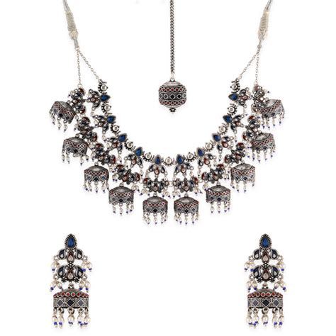 Arabian Nights Antique Silver Round Brass Jewellery Set – VOYLLA