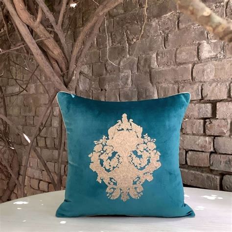 Embroidered Abundancia Blue Velvet Cushion Cover by Studio Covers