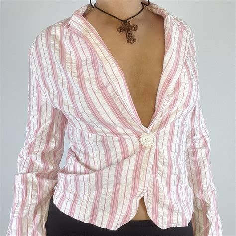 Women's Pink and White Shirt | Depop