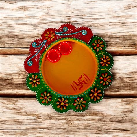 Wooden Pooja Thali With Decorative – Oxyroots Handicraft