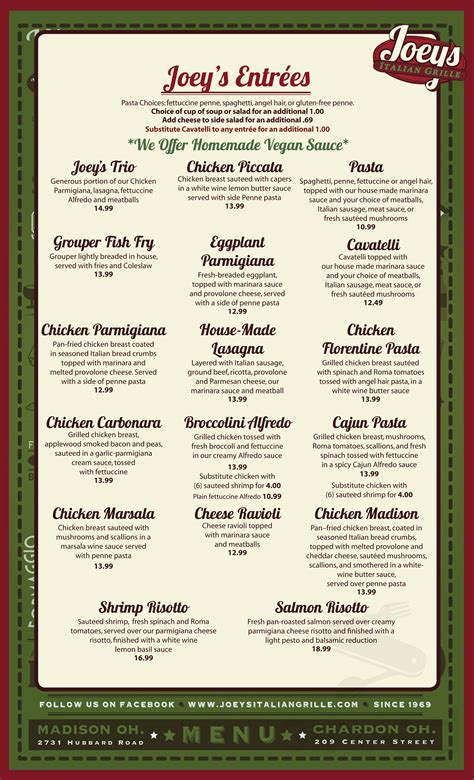 Joey's Italian Grille menu in Chardon, Ohio, USA