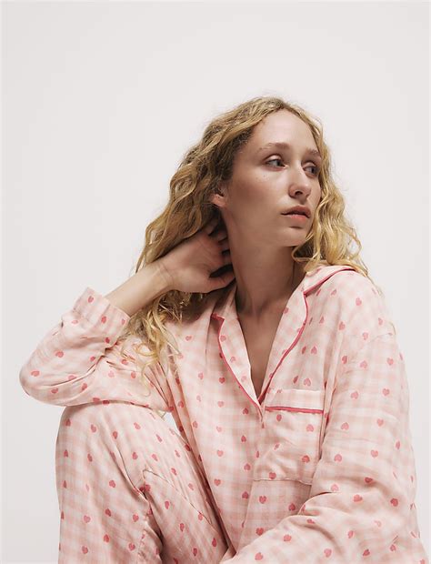 Buy Cotton Rich Checked Heart Print Pyjama Top at Marks & Spencer