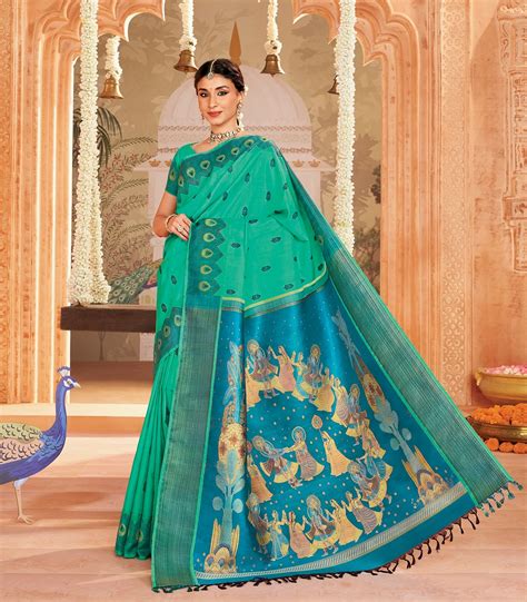 Aquamarine Handloom Silk Saree With Ras Leela Pallu-KA12634 – RmKV ...