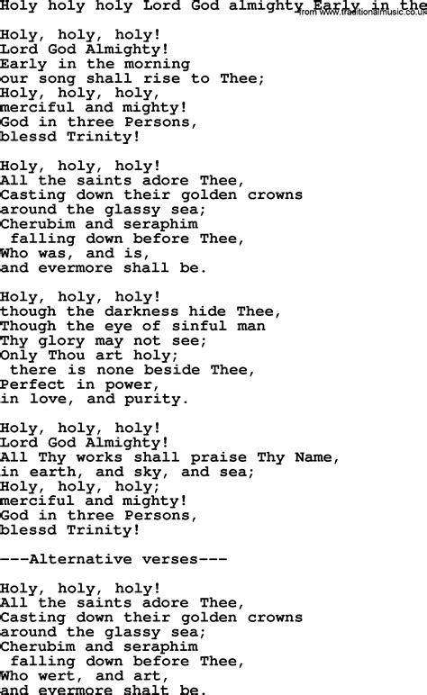 Presbyterian Hymn: Holy Holy Holy Lord God Almighty Early In The ...