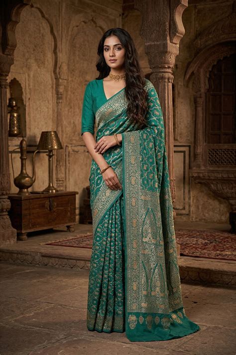 Banarasi Pure Crepe Silk Sarees in Red, Green, Blue, White, Black ...