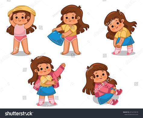 Cartoon Girl Putting On Clothes