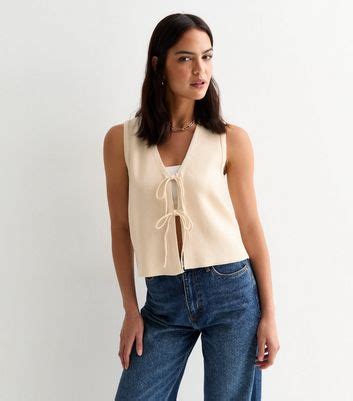 Cream Tie Front Knit Waistcoat | New Look