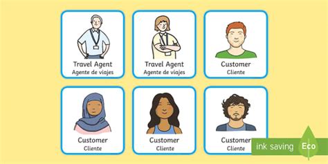 Travel Agents Role-Play Badges - English / Spanish - Travel Agents Role ...