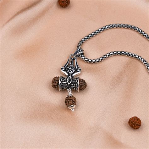 Rudraksha Trishul Om Damru Pendant With Silver Chain – Prinjal Jewels