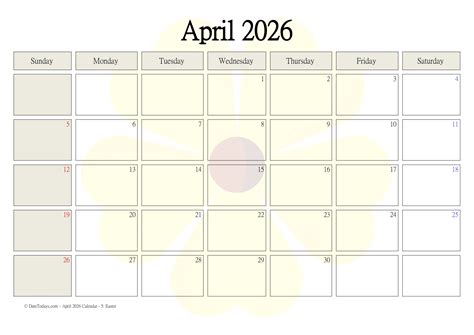 Blank Printable Calendar April 2026