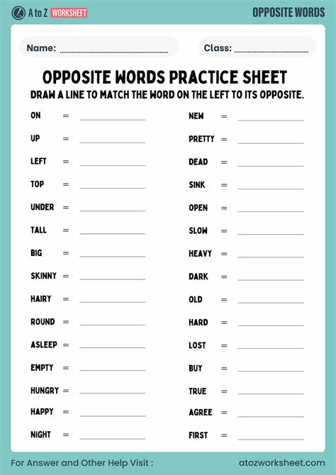 Antonyms Worksheet