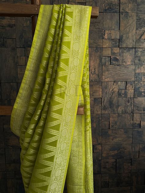 Lime Green Feather Soft Saree with Rich Zari Woven Pallu – House of Vardha