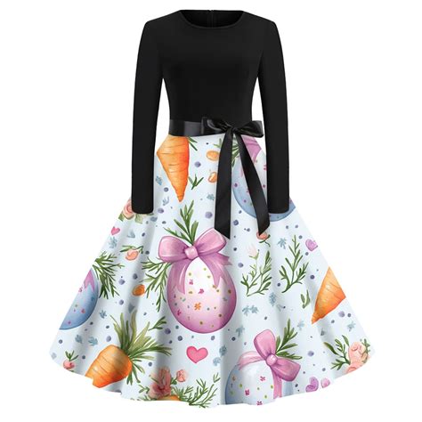 LISTHA Womens Easter Dress 2025 Egg Graphic Long Sleeve Cocktail ...