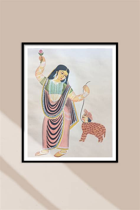 Woman Playing Sheep Carrying Human Head In Kalighat Painting