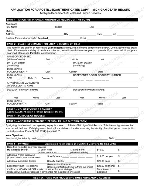 Authenticated Michigan Death Record - Mail Or Counter Application For A ...