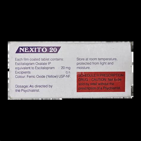 NEXITO 20MG TABLET 10'S : View Price, Combination and Alternatives ...