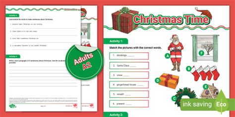 ESL Christmas Time Activity Sheet [Adults, A2] - Twinkl