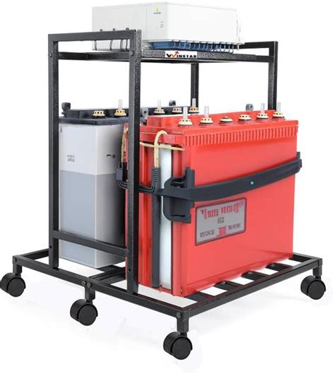 Winstar 2-Tier Double Battery Stand with Wheels | Trolley for Inverter ...