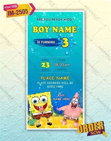 Spongebob Birthday Invitation | Fun Bikini Bottom Theme Kids E-Invite ...
