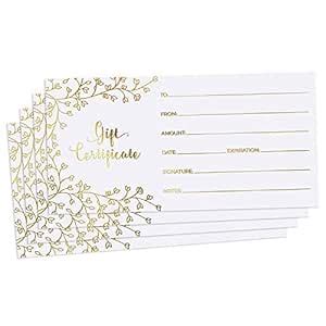 Blank Gift Certificates for Business - 25 Gold Foil Gift Certificate ...