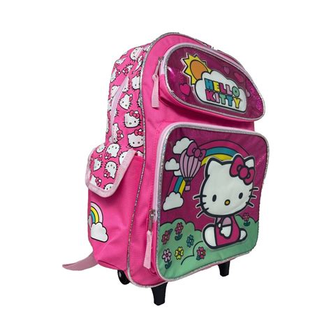 Hello Kitty 16 Inch Rolling Backpack Shinny Pink Large Travel Bag Kids ...
