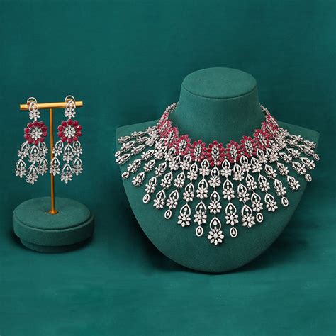 Buy Ruby Floral Diamond Necklace | Zaveri Bros