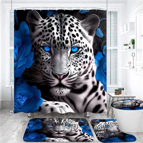 Amazon.com: Red Rose Cheetah Shower Curtain Cat Leopard Print Bath ...