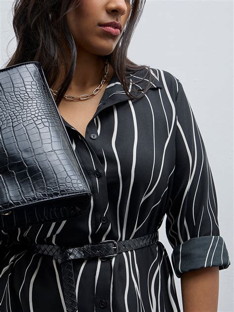 Buy Gia Black Swirl Printed A-Line Shirt Dress from Westside