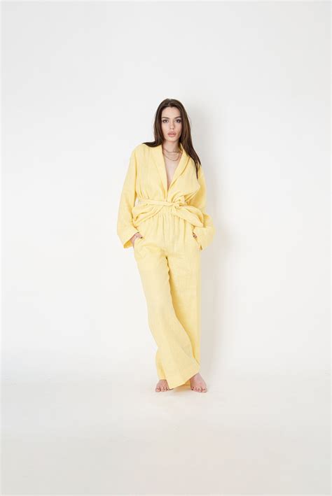 Linen Two Piece Set/women's Linen Set/loose Linen Pants/linen Wrap Top ...