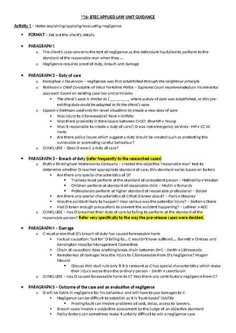 Law of Negligence Case Study Template - Slyme LLP - Studocu