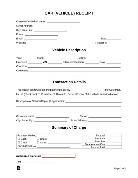 Car Sale Receipt Template Word