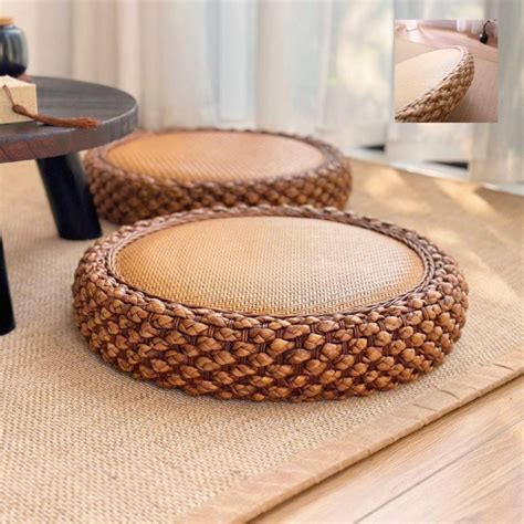 Handwoven Round Straw Tatami Cushion, Japanese Style Straw Cushion ...
