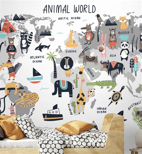 Cartoon World Map Kids removable Wallpaper | Walltrendz