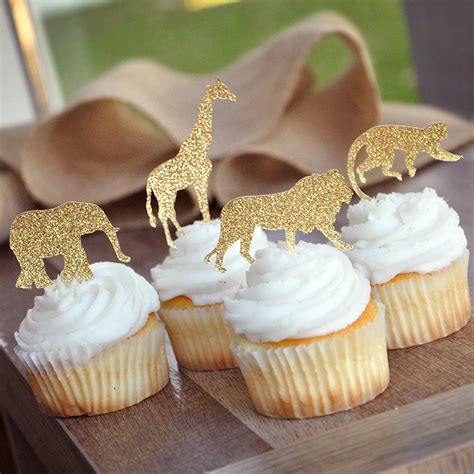 Buy JeVenis 30 Pcs Gold Glitter Jungle Safari Animal Cupcake Toppers ...