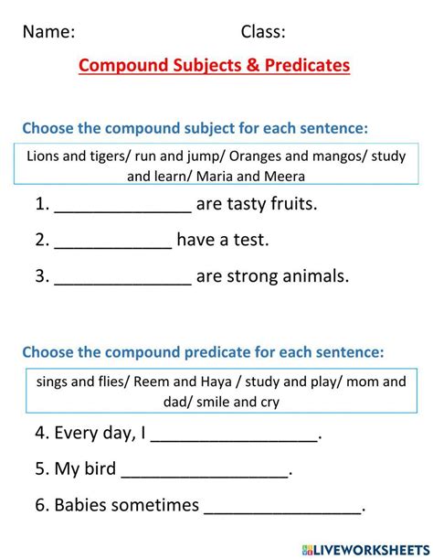 Image result for Compound Predicate Worksheet.pdf