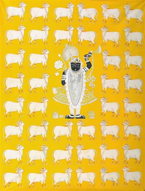 "Shrinathji With Cow": Yellow Orange Pichwai Traditional_Art by Pichwai ...