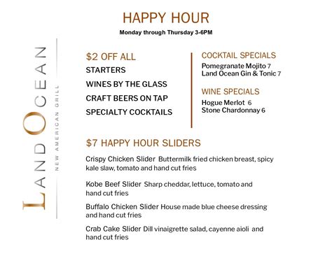 Meridian Happy Hour Menu - Land Ocean