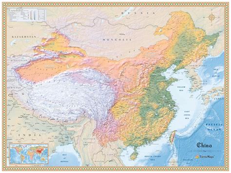 China Physical Wall Map | Maps.com.com