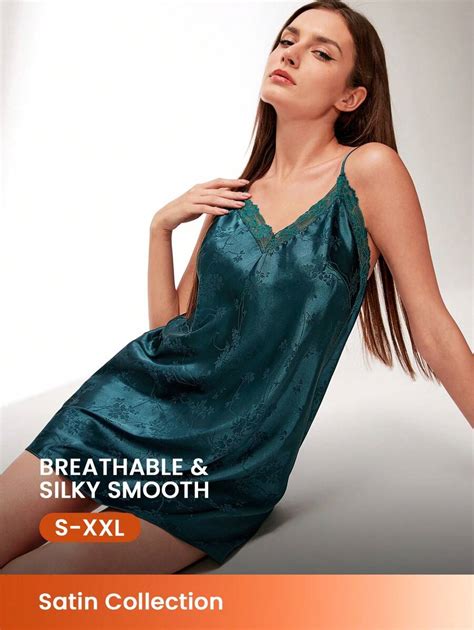 LUVLETTE Sexy Green Silky Satin Retro Elegant Luxurious Floral ...