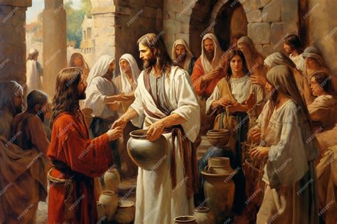 Premium Photo | Jesus Christ turns water into wine Religion Bible ...