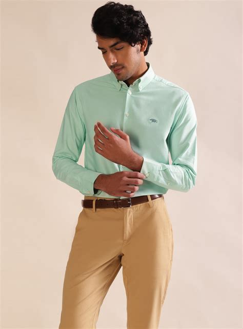 Opal Green Shirt - Full Semi Casual Green Solid Shirts for Men Online ...