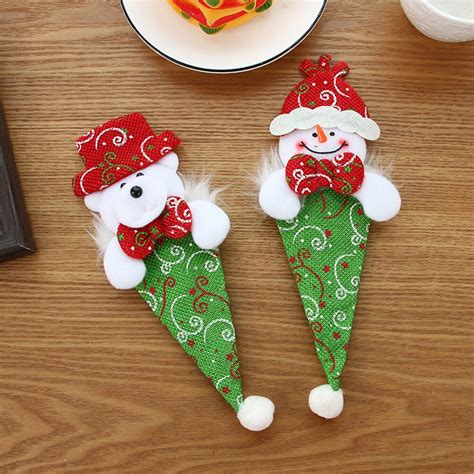 4pcs Christmas Fork Bags Santa Claus Snowman Elk Bear Tableware ...