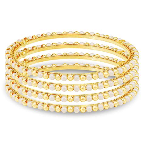 Buy Sukkhi Fascinating Gold Plated Pearl Bangle Set For Women (Set of 4 ...