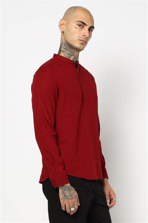 Maroon Mandarin Collar Shirt – Blue Buddha