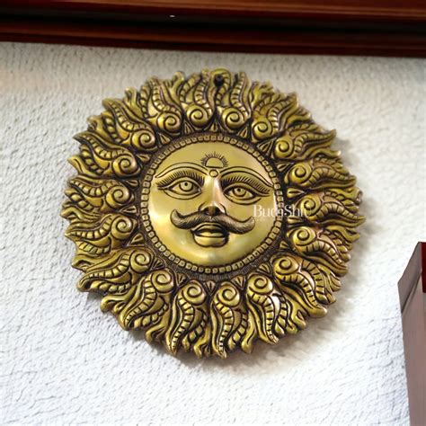 Buy Superfine Brass Surya dev wall hanging 11" - Budhshiv.com